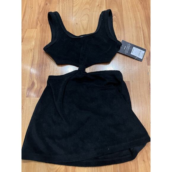 Art Class) Solid Black Terry Cover Up Dress Swim Cut Out Girls XS NWT - Picture 3 of 3